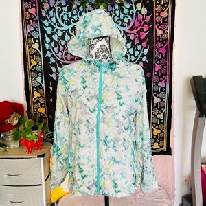 Eddie Bauer Women’s Full Zip Multicolored Hooded Windbreaker Jacket Size M